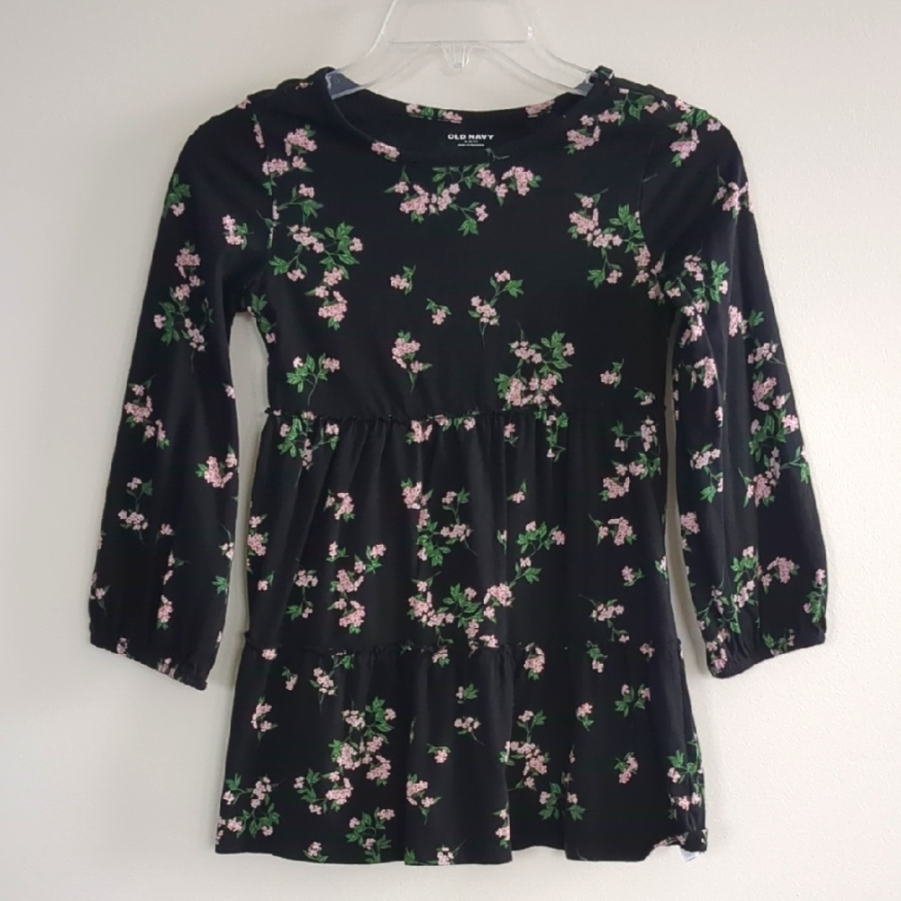 Girls Old Navy Tiered Printed Long-Sleeve Dress (Size S 6/7)